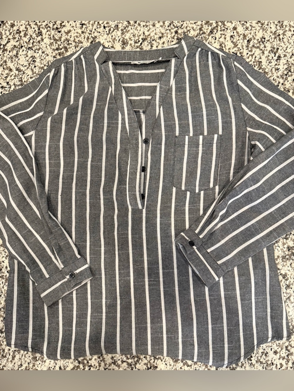 Gray and White Vertical Stripe V-Neck Tunic